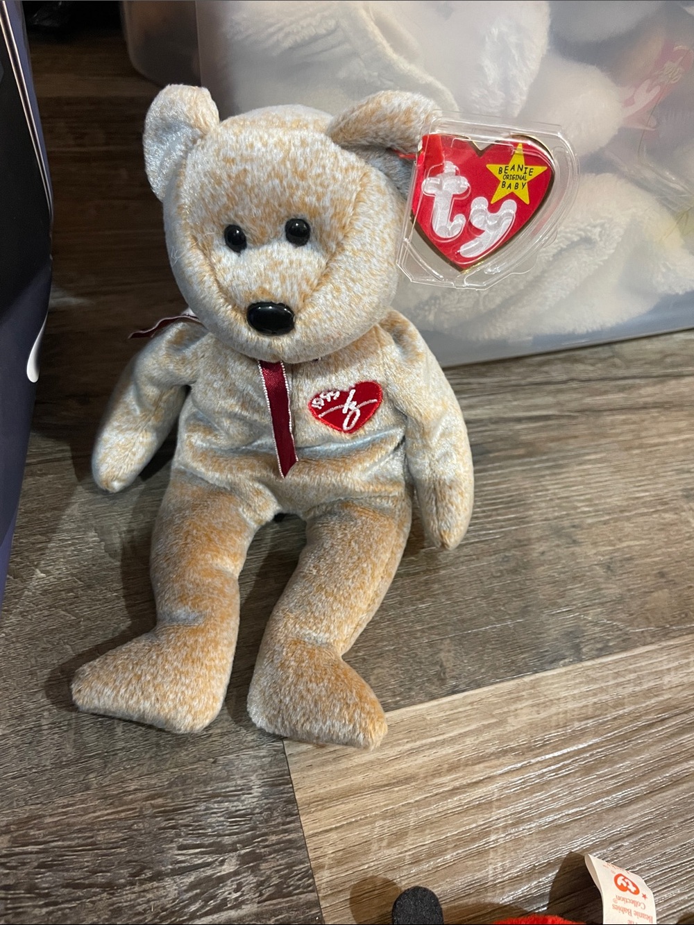 Ty Beige Teddy Bear Plush with Red Heart Patch